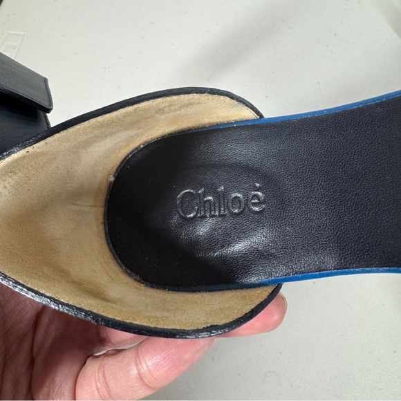 Chloé Gala Two Tone Blue Leather Ankle Strap Sandals Size 37.5 Classic Summer - Picture 15 of 16